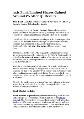 axis bank limited shares gained around 1 after