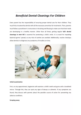 Beneficial Dental Cleanings For Children