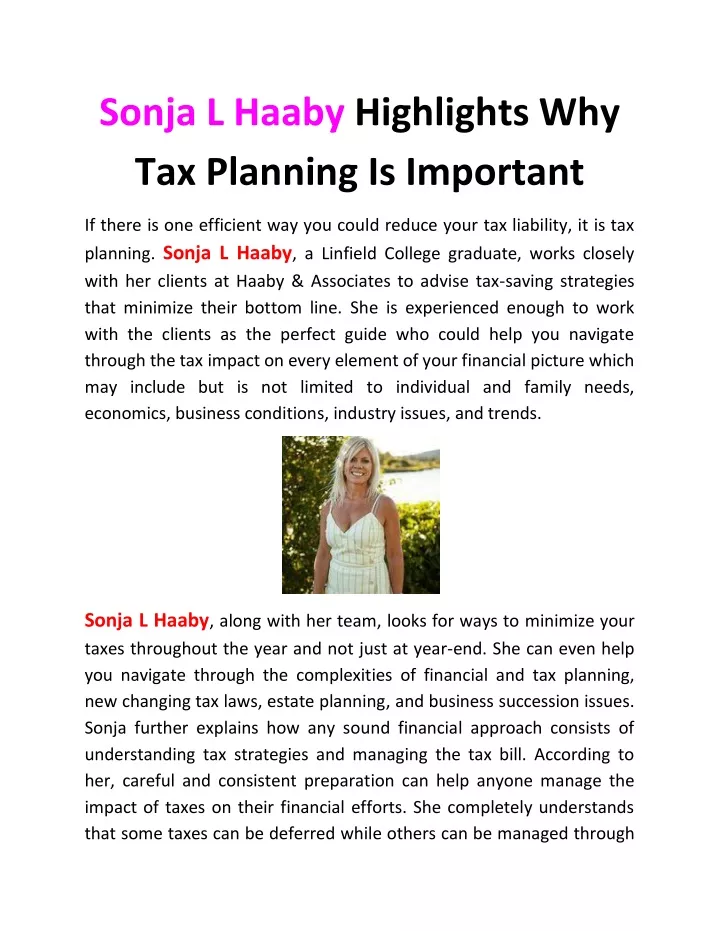 sonja l haaby highlights why tax planning