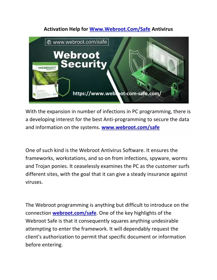 activation help for www webroot com safe antivirus