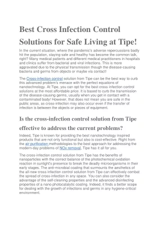 Best Cross Infection Control Solutions for Safe Living at Tipe!