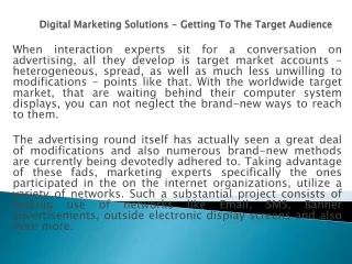 Digital Marketing Solutions - Getting To The Target Audience
