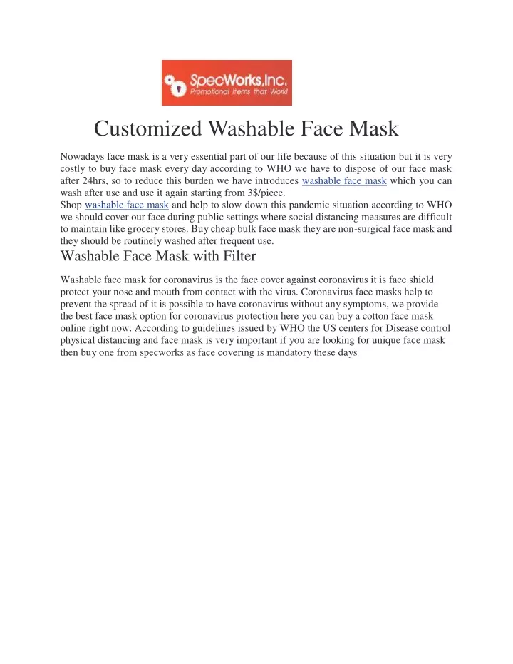 customized washable face mask