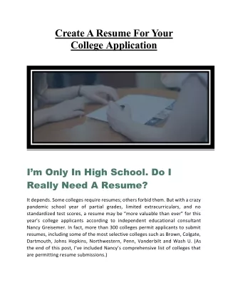 Create A Resume For Your College Application