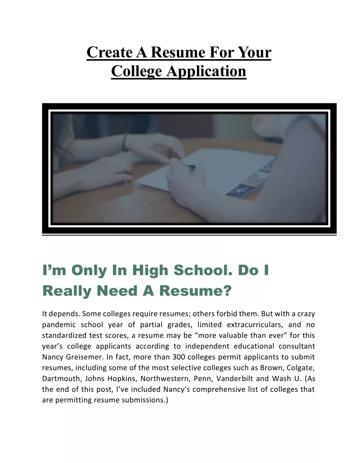 create a resume for your college application