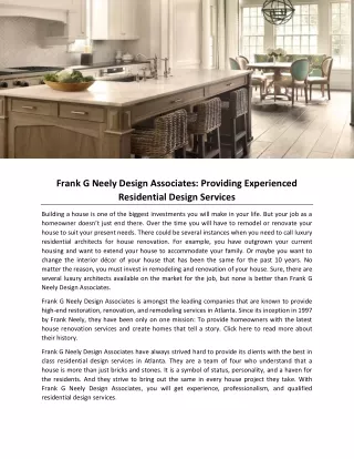 frank g neely design associates providing