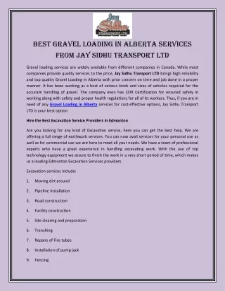 Best Gravel Loading in Alberta Services from Jay Sidhu Transport LTD