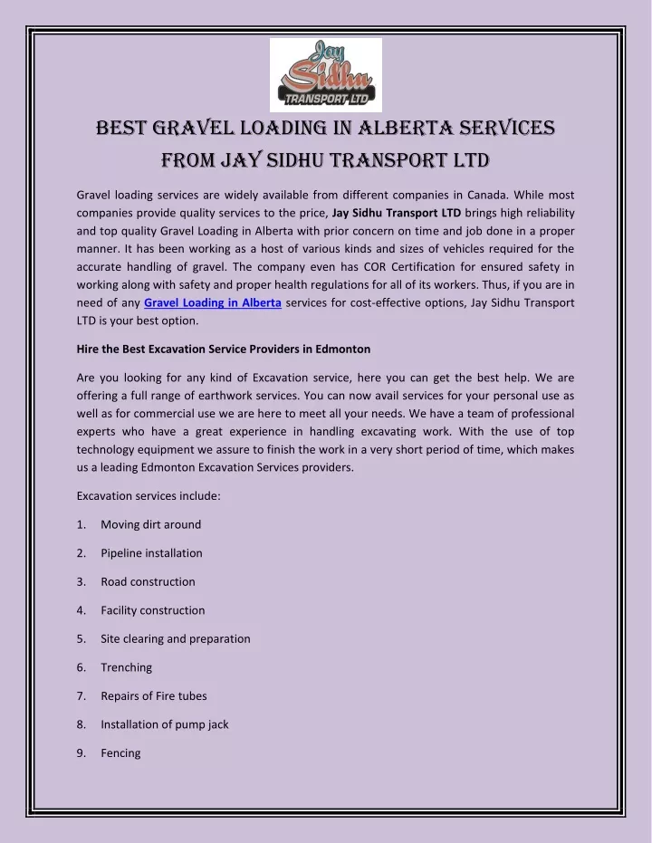 best gravel loading in alberta services from