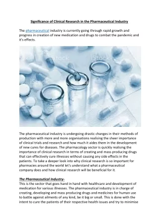 Significance of Clinical Research in the Pharmaceutical-Industry