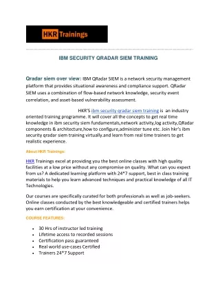 LEARN‌  ‌IBM‌ ‌SECURITY QRADAR SIEM ‌TRAINING-HKR‌ ‌TRAININGS