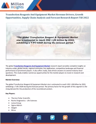 transfection reagents and equipment market