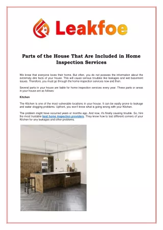 Parts of the House That Are Included in Home Inspection Services