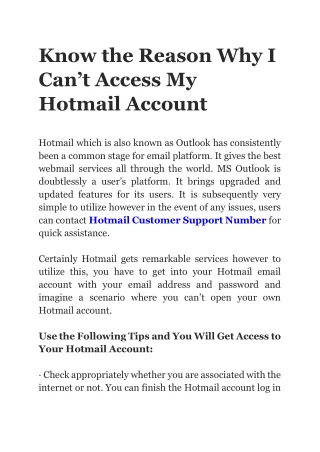 Know the Reason Why I Can’t Access My Hotmail Account