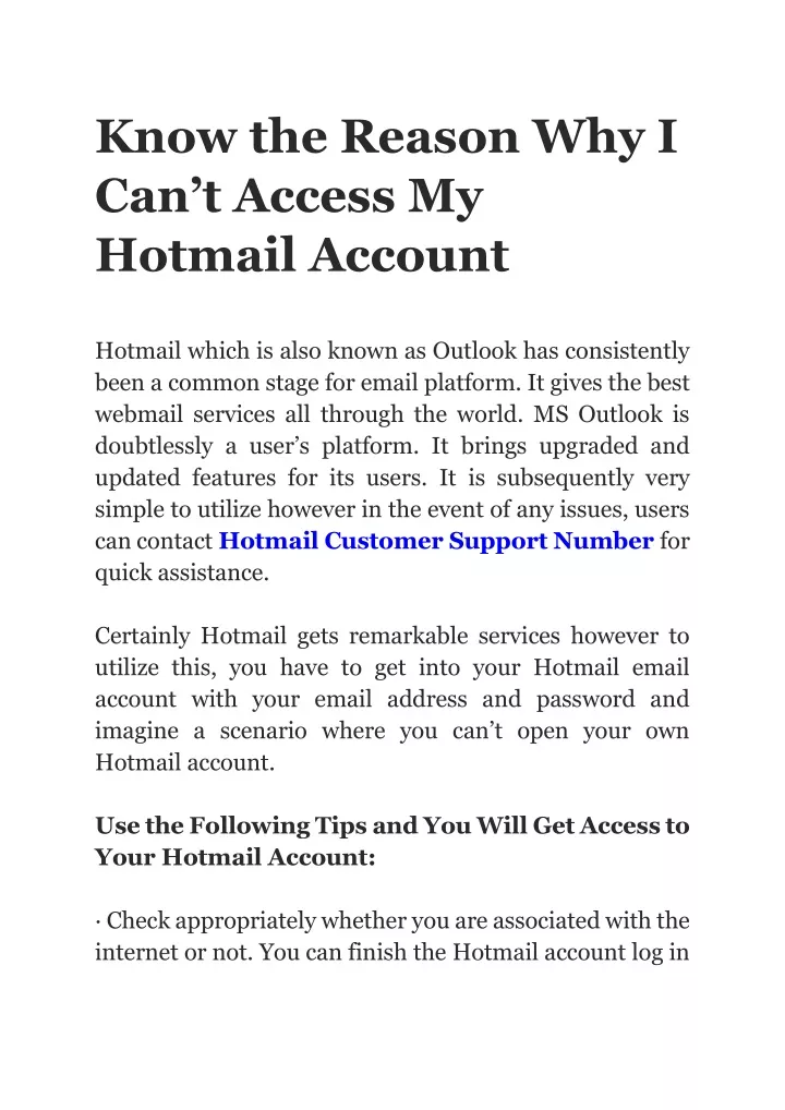 know the reason why i can t access my hotmail