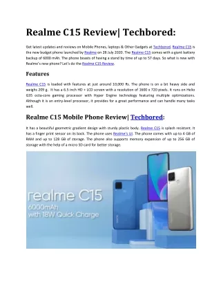 Realme C15 Review| Techbored: