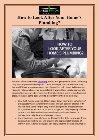 How to Look After Your Home’s Plumbing?