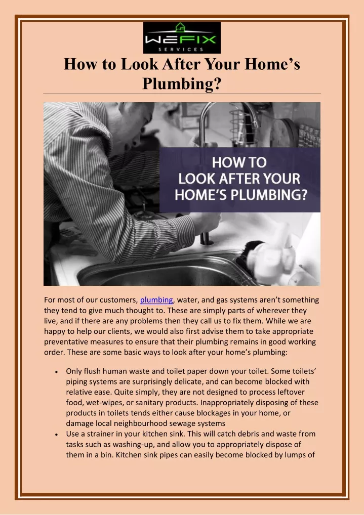 how to look after your home s plumbing