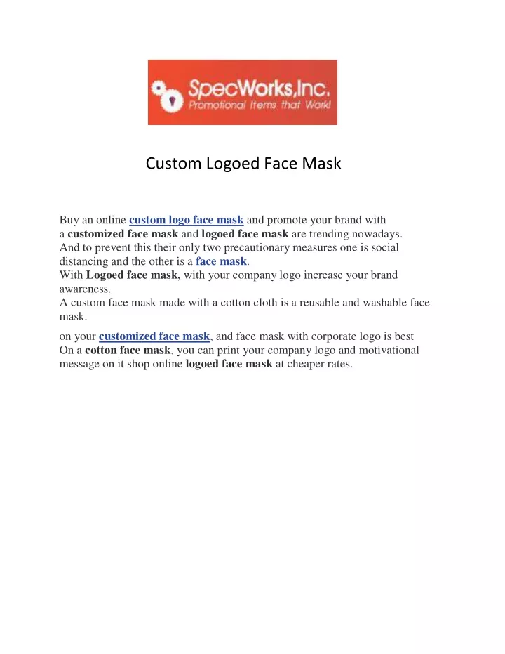 custom logoed face mask