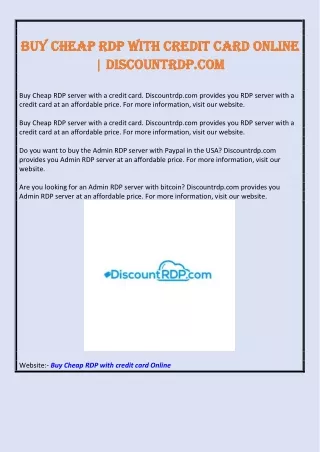 Buy Cheap RDP with credit card Online | Discountrdp.com