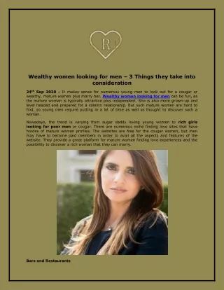 Wealthy women looking for men – 3 Things they take into consideration