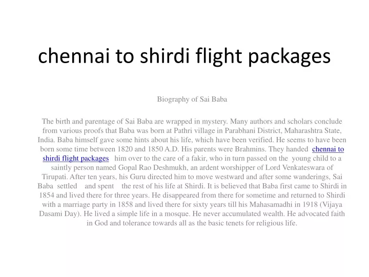 chennai to shirdi flight packages
