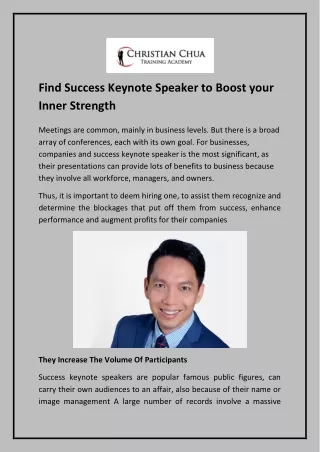 Find Success Keynote Speaker to Boost your Inner Strength