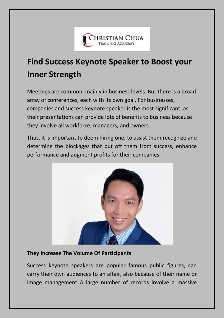 find success keynote speaker to boost your inner