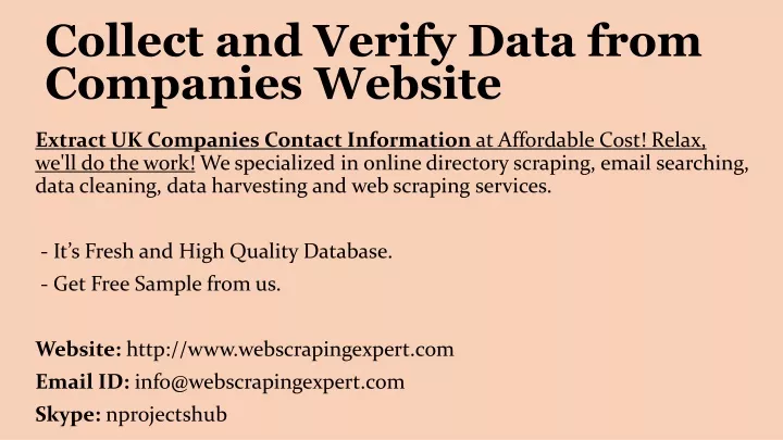 collect and verify data from companies website