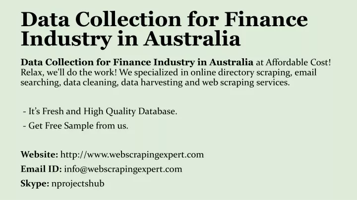 data collection for finance industry in australia