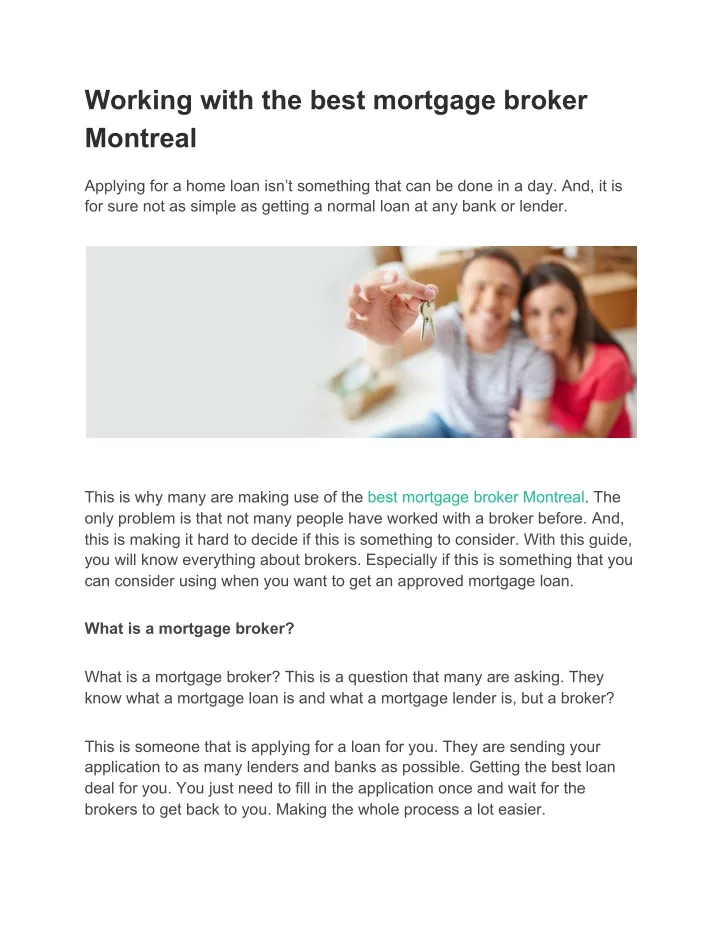 working with the best mortgage broker montreal