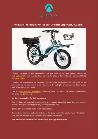 What Are The Features Of The Best Compact Cargo CERO 1.2 Bike?