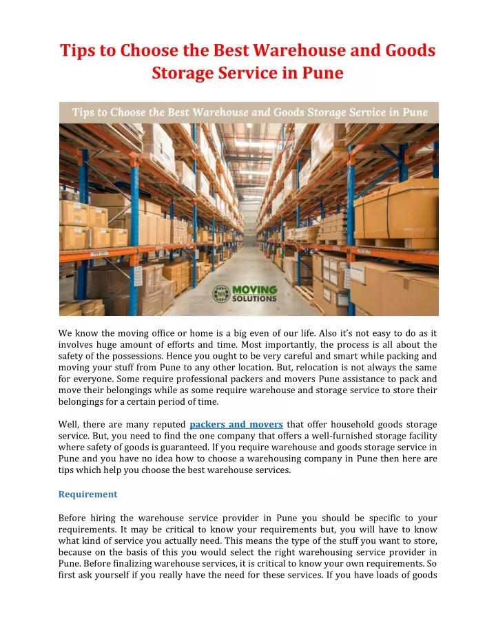 tips to choose the best warehouse and goods