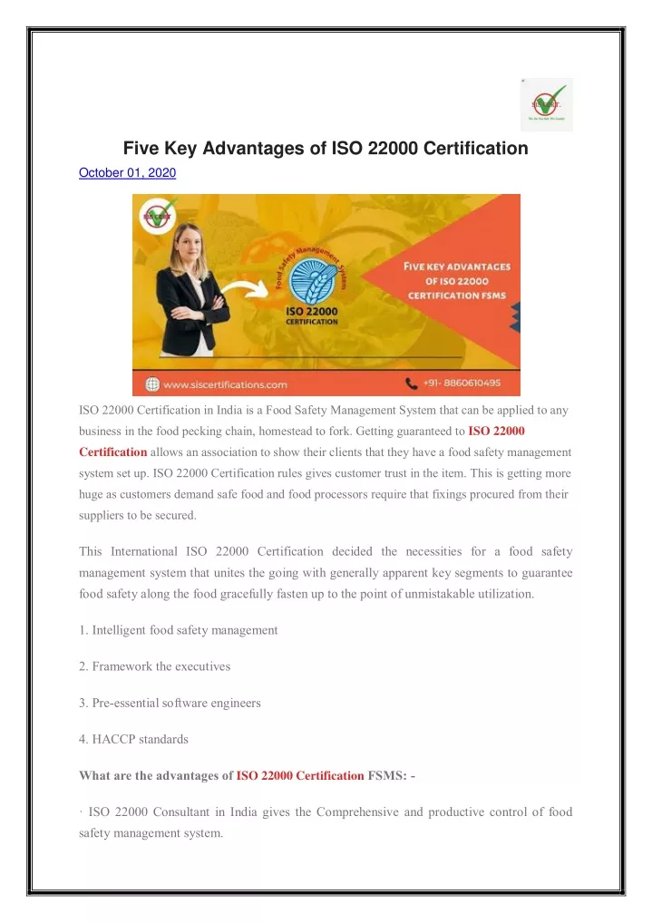 five key advantages of iso 22000 certification