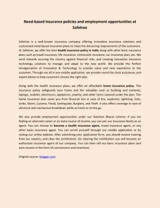 need based insurance policies and employment