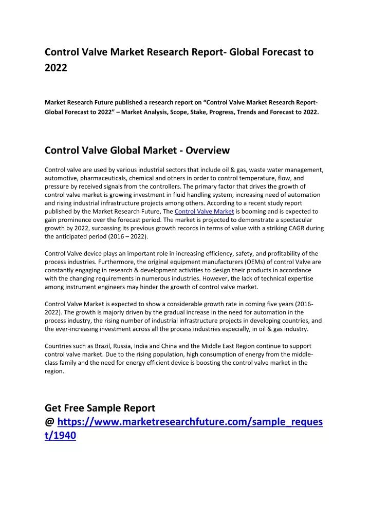 control valve market research report global