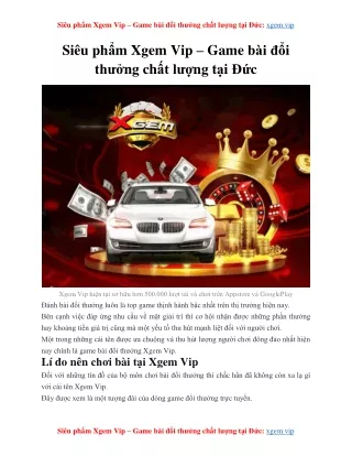 Siêu phẩm Xgem Vip - game bài đổi thưởng chất lượng tại Đức