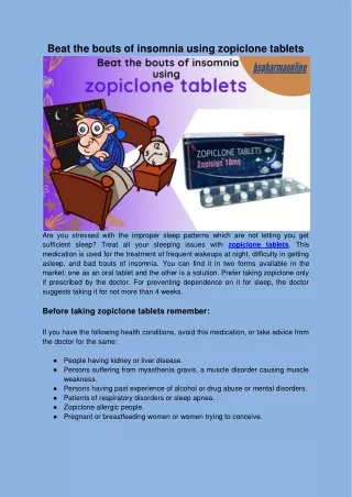 Beat the bouts of insomnia using zopiclone tablets