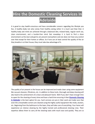 Hire the Domestic Cleaning Services In Adelaide