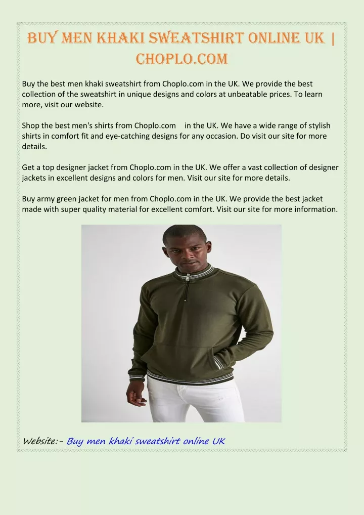 buy men khaki sweatshirt online uk choplo com