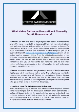 What Makes Bathroom Renovation A Necessity For All Homeowners?