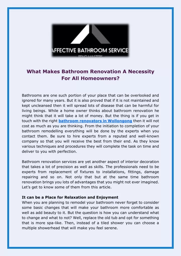 what makes bathroom renovation a necessity