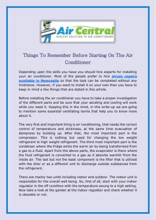 Things To Remember Before Starting On The Air Conditioner