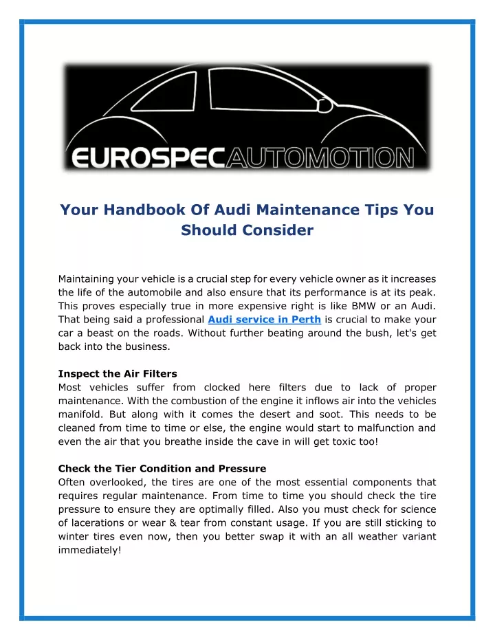 your handbook of audi maintenance tips you should