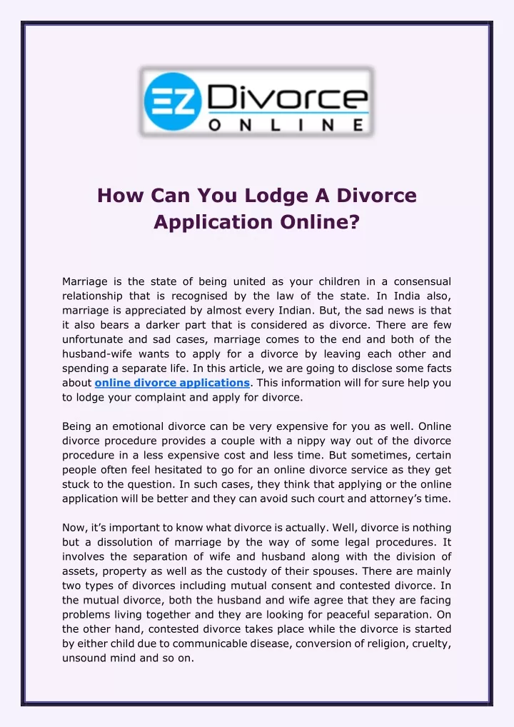 how can you lodge a divorce application online