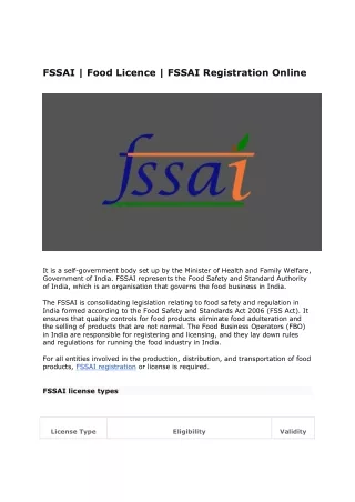 FSSAI | Food License | FSSAI Registration Online