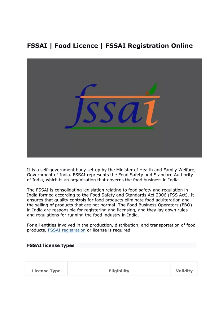 fssai food licence fssai registration online