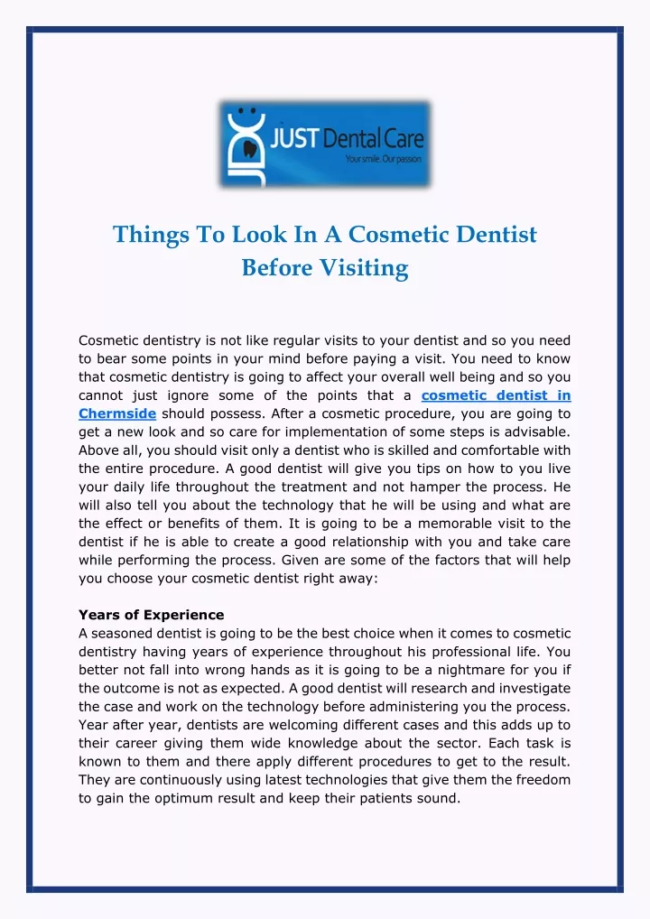 things to look in a cosmetic dentist before