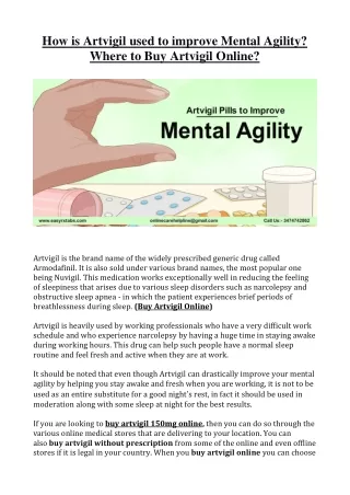 How is Artvigil used to improve Mental Agility? Where to Buy Artvigil Online?