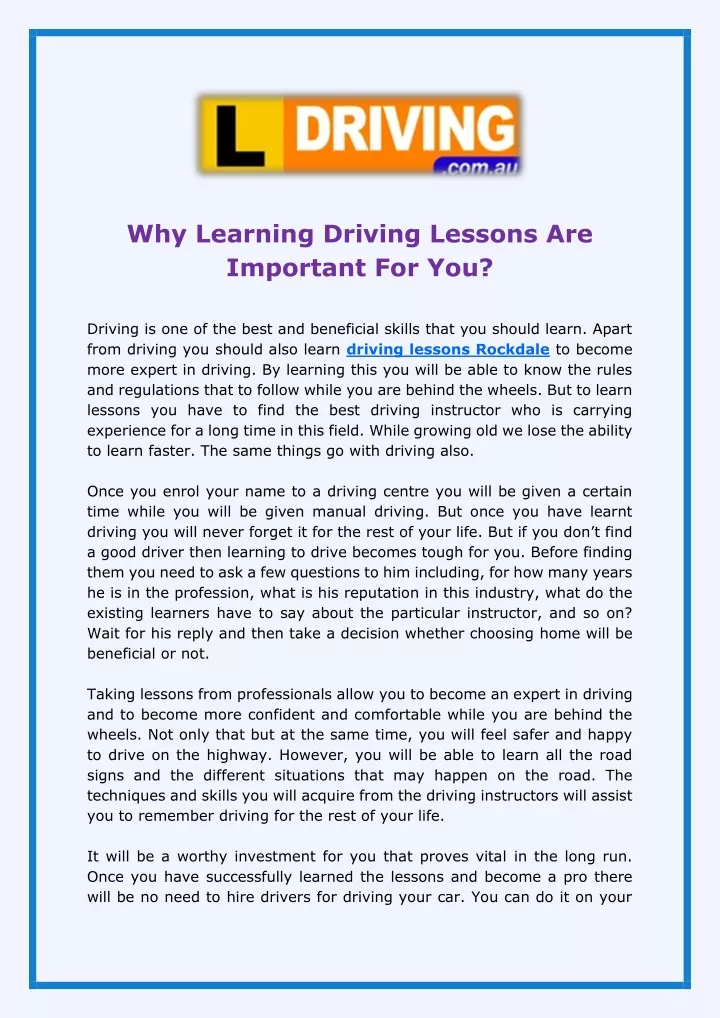why learning driving lessons are important for you