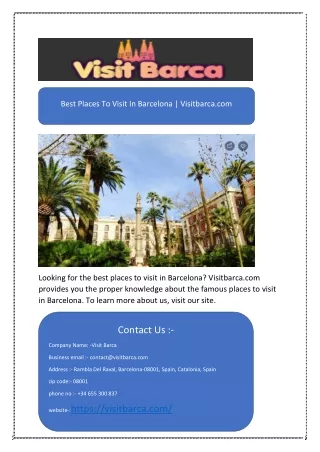 Best Places To Visit In Barcelona | Visitbarca.com